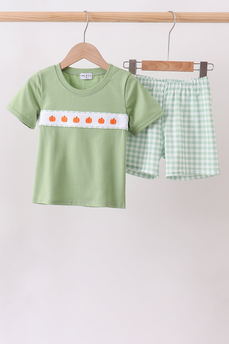 Pumpkin Embroidery Shorts Set