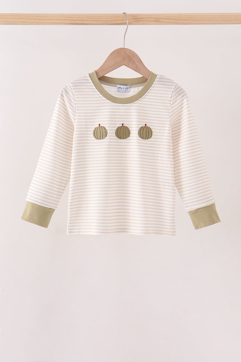 Pumpkin Embroidery Stripe Top