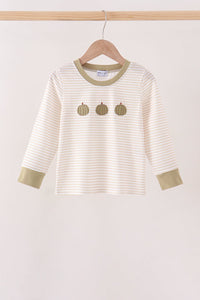 Pumpkin Embroidery Stripe Top