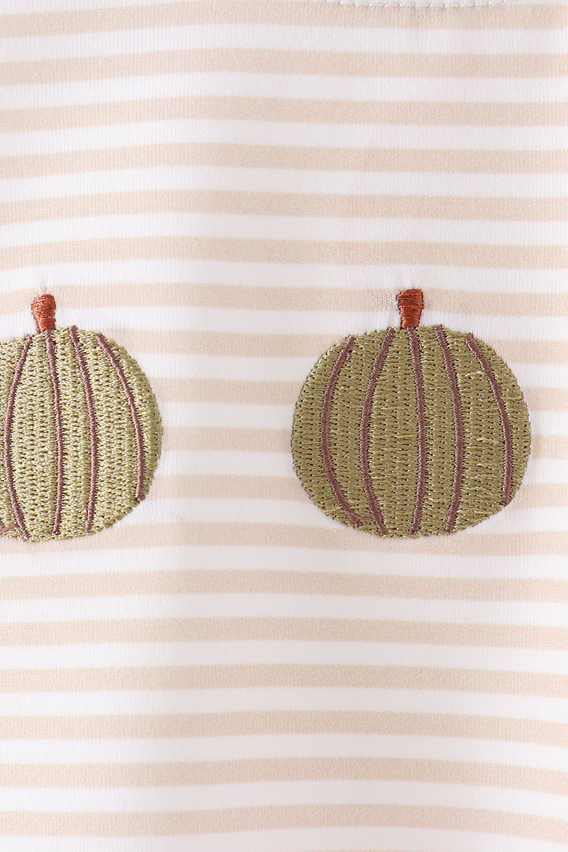 Pumpkin Embroidery Stripe Top