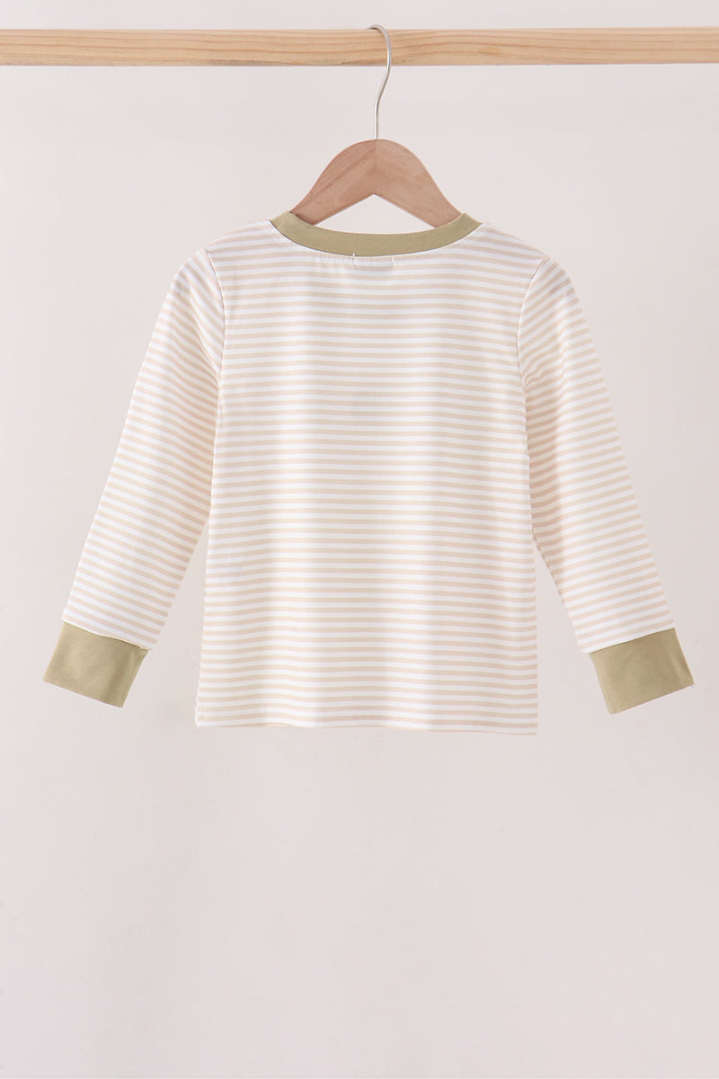 Pumpkin Embroidery Stripe Top
