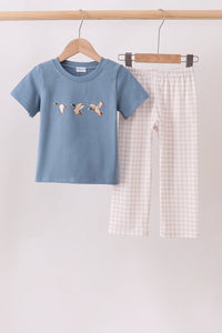 Duck Embroidery Gingham Pants Set