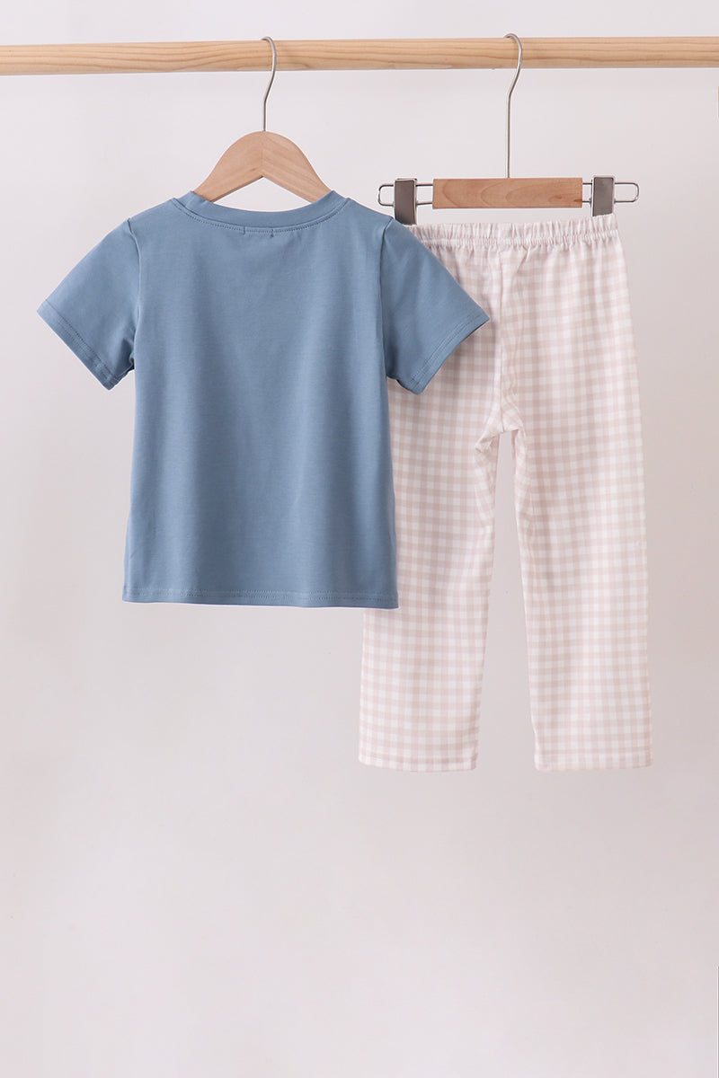 Duck Embroidery Gingham Pants Set