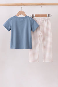 Duck Embroidery Gingham Pants Set