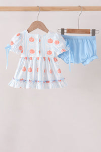 Pumpkin Embroidery Ruffle Bloomer Set