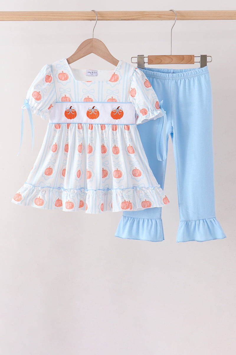 Pumpkin Embroidery Ruffle Pants Set