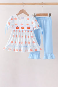 Pumpkin Embroidery Ruffle Pants Set