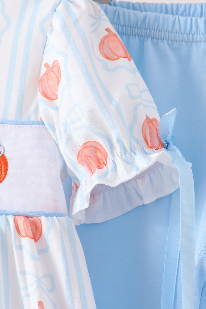 Pumpkin Embroidery Ruffle Pants Set