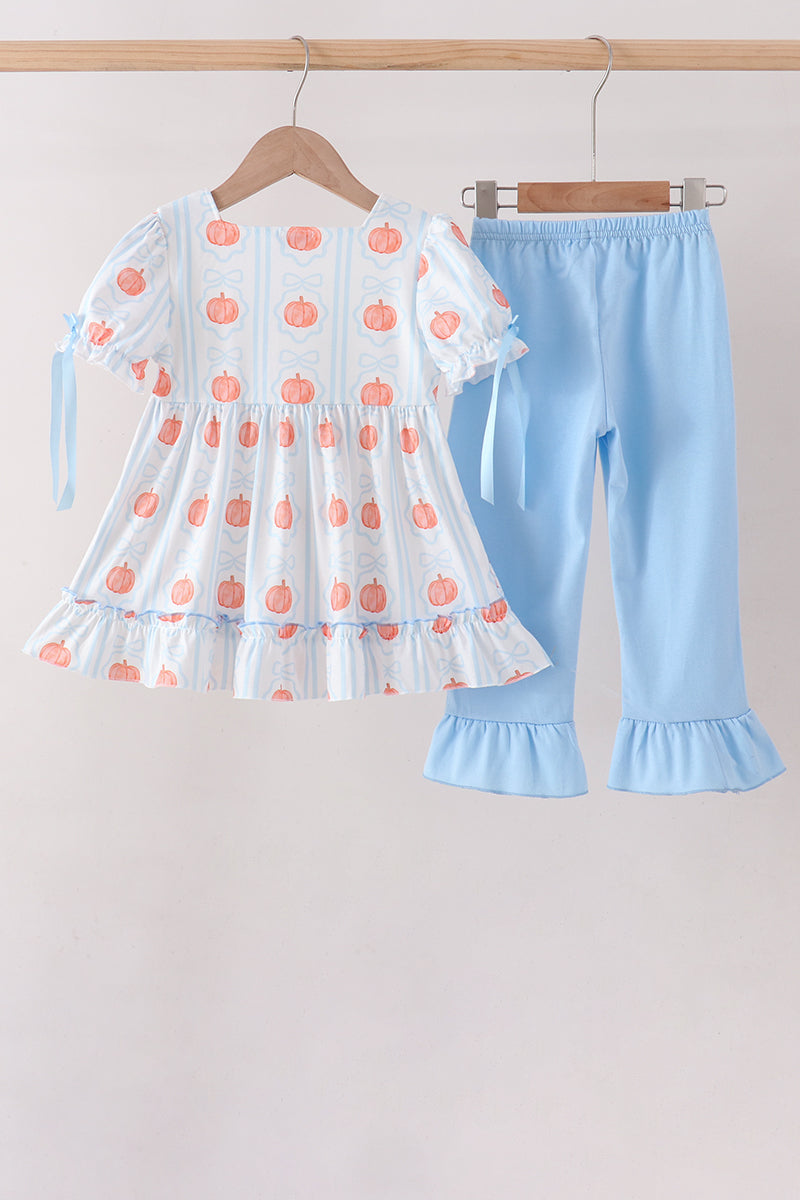 Pumpkin Embroidery Ruffle Pants Set