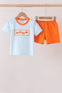 Candy Corn Embroidery Shorts Set