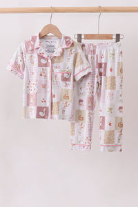Goose Bow Checkered Bamboo Pajama Set