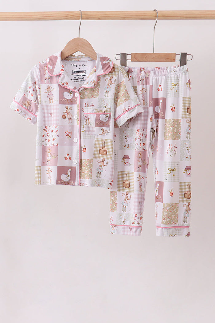 Goose Bow Checkered Bamboo Pajama Set
