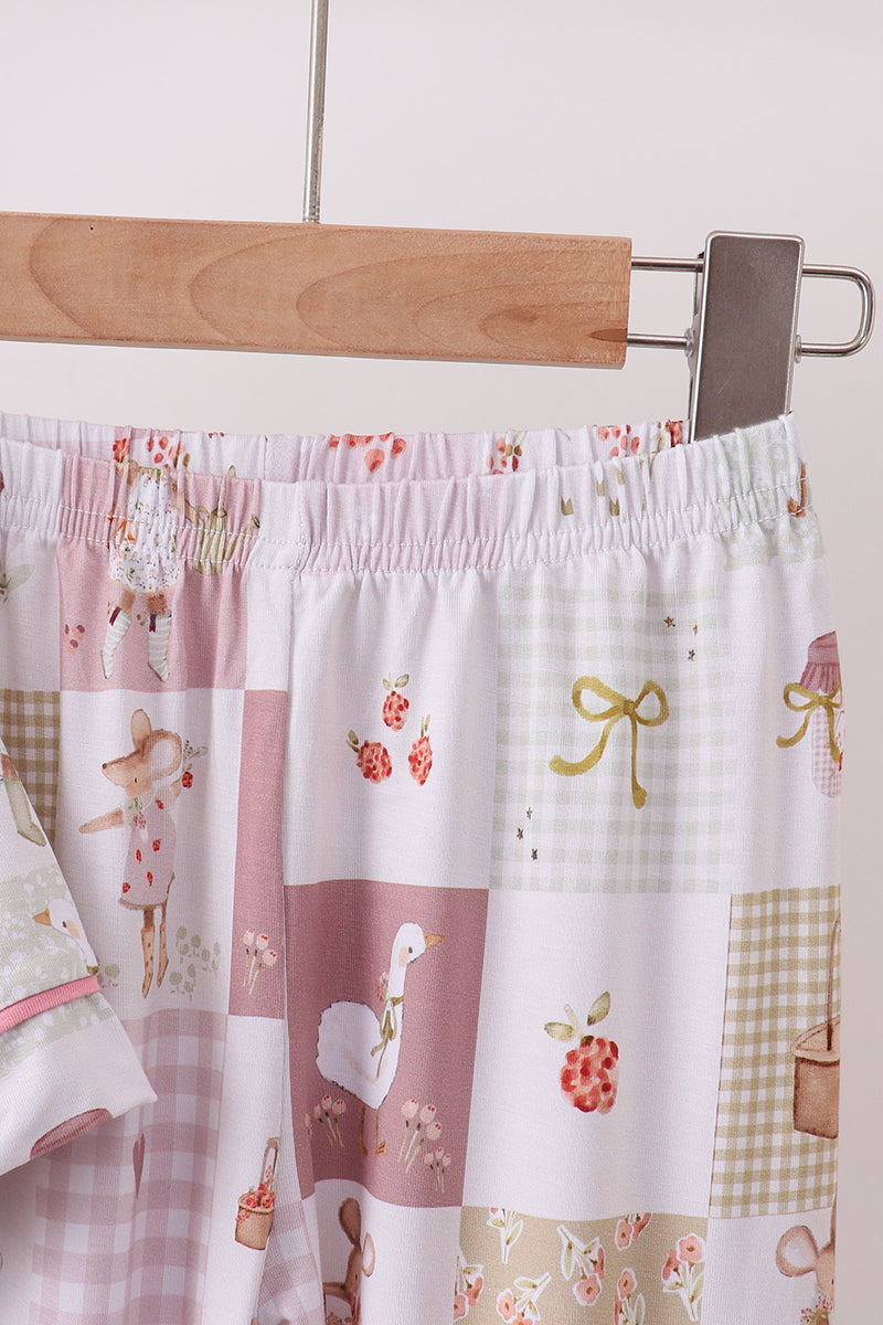 Goose Bow Checkered Bamboo Pajama Set