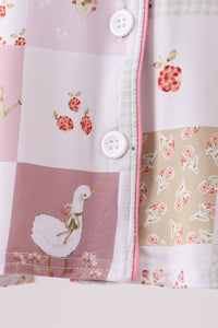 Goose Bow Checkered Bamboo Pajama Set