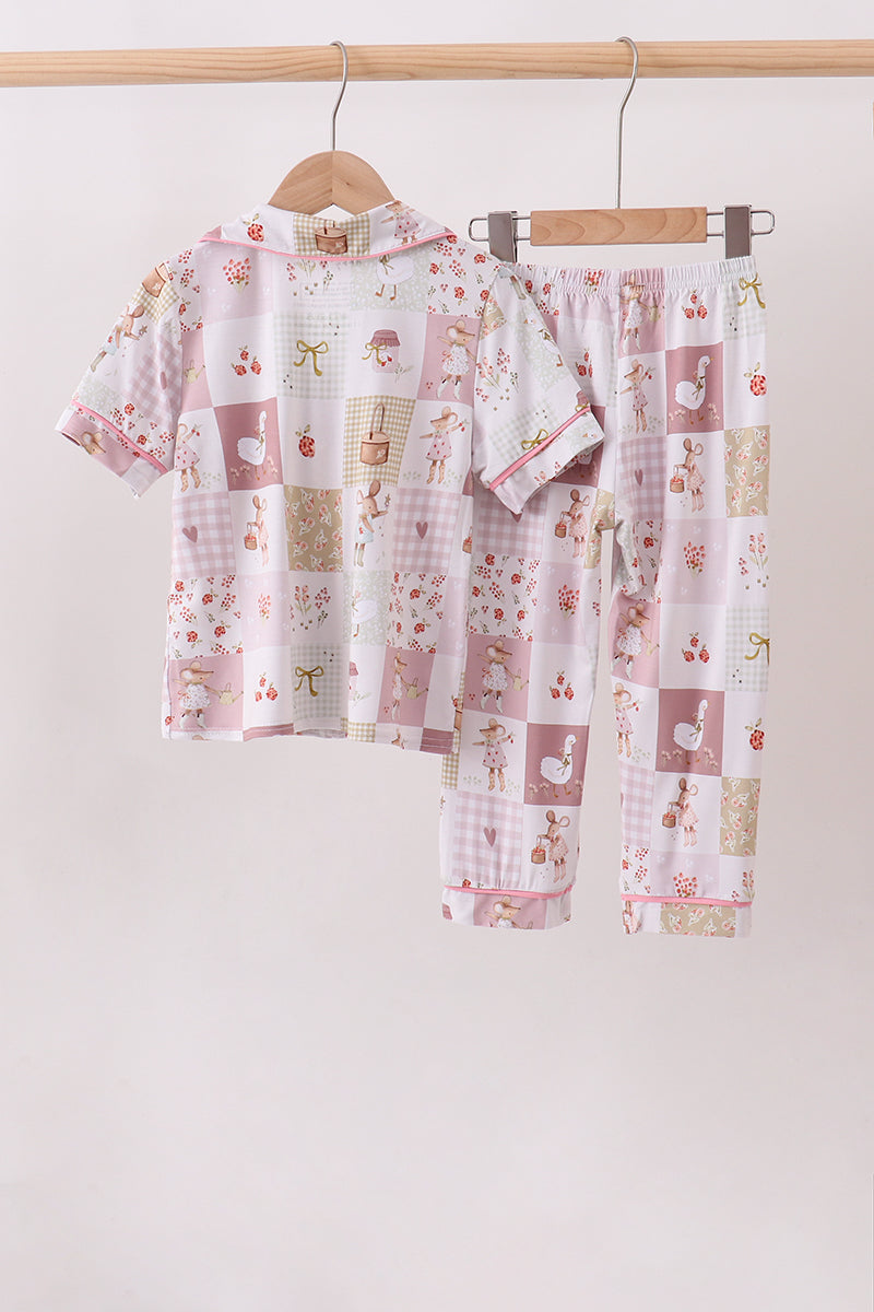 Goose Bow Checkered Bamboo Pajama Set