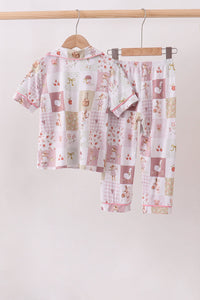 Goose Bow Checkered Bamboo Pajama Set