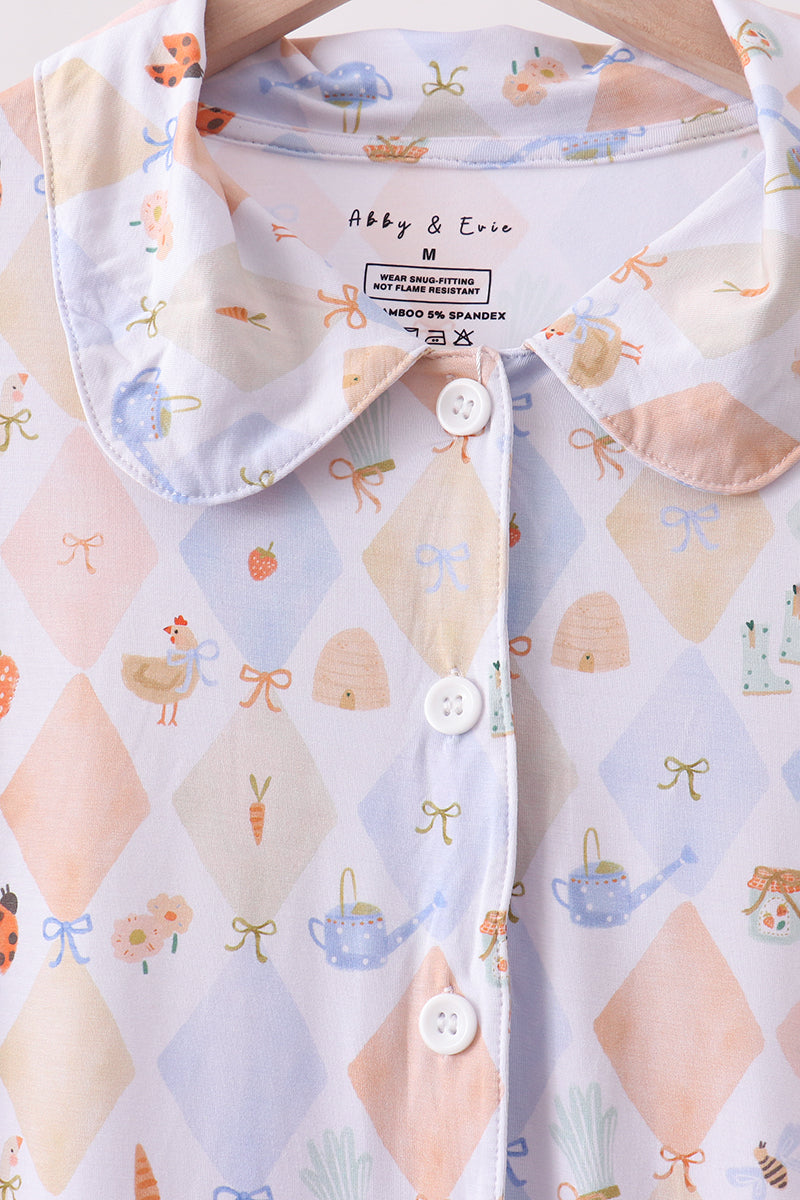 Chicken Bow Bamboo Mom Pajama Pants Set