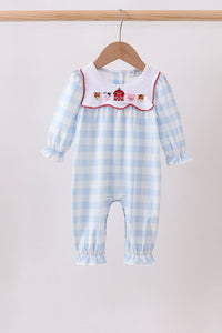 Farm Embroidery Gingham Romper