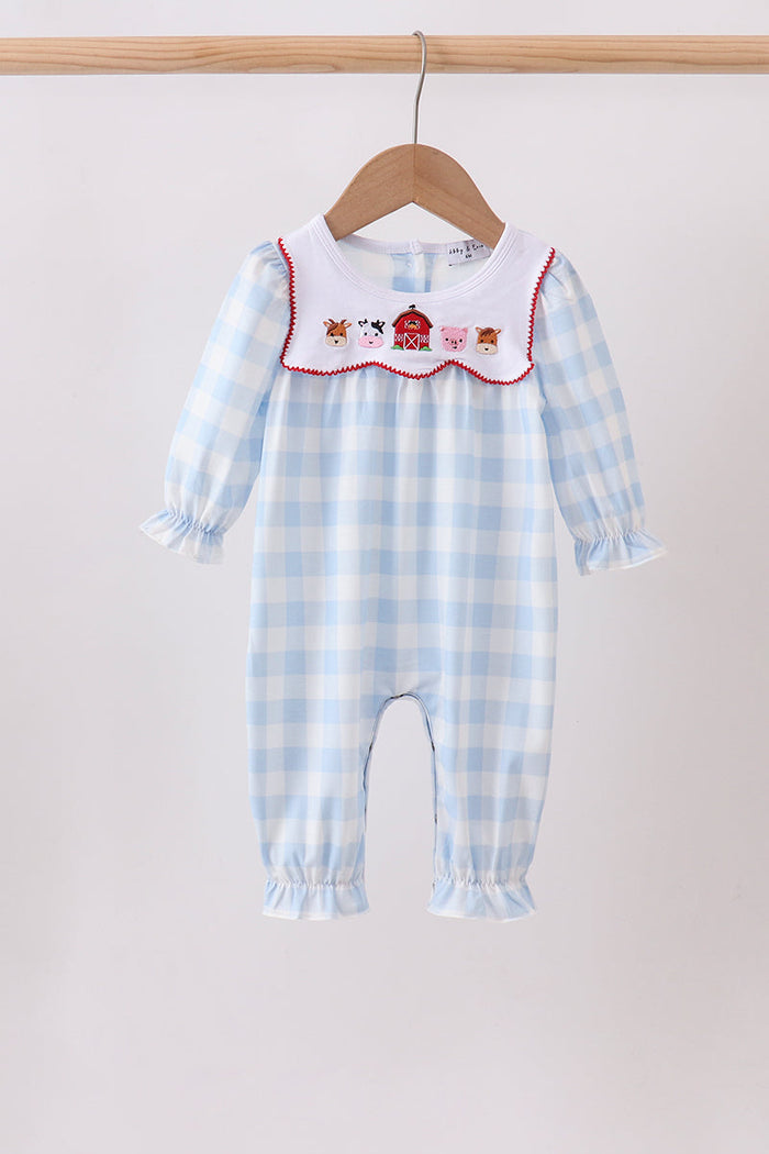 Farm Embroidery Gingham Romper