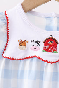 Farm Embroidery Gingham Romper