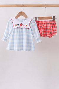 Farm Embroidery Gingham Bloomer Set