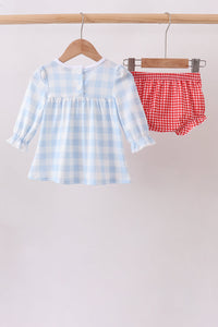 Farm Embroidery Gingham Bloomer Set