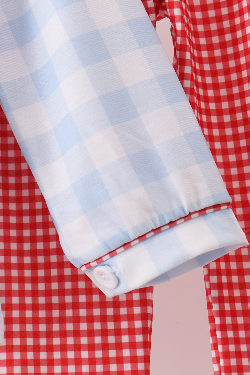 Farm Embroidery Gingham Pants Set