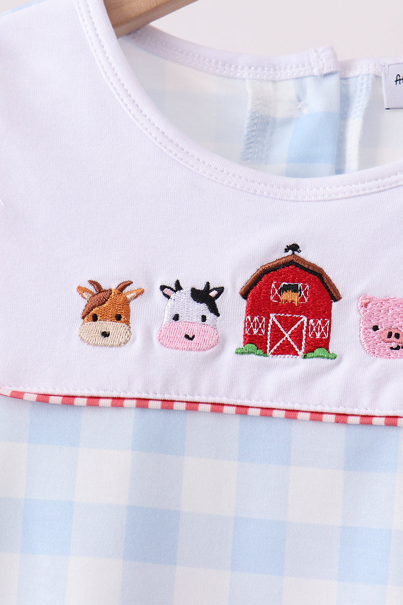 Farm Embroidery Gingham Pants Set