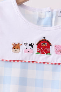 Farm Embroidery Gingham Pants Set