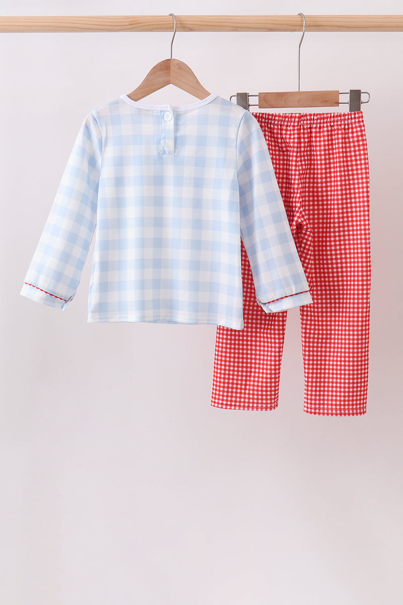 Farm Embroidery Gingham Pants Set