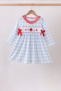 Farm Embroidery Ruffle Gingham Dress