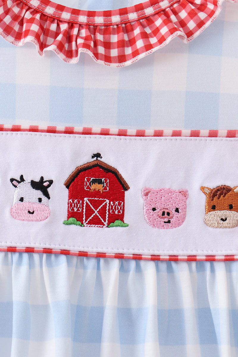 Farm Embroidery Ruffle Gingham Dress