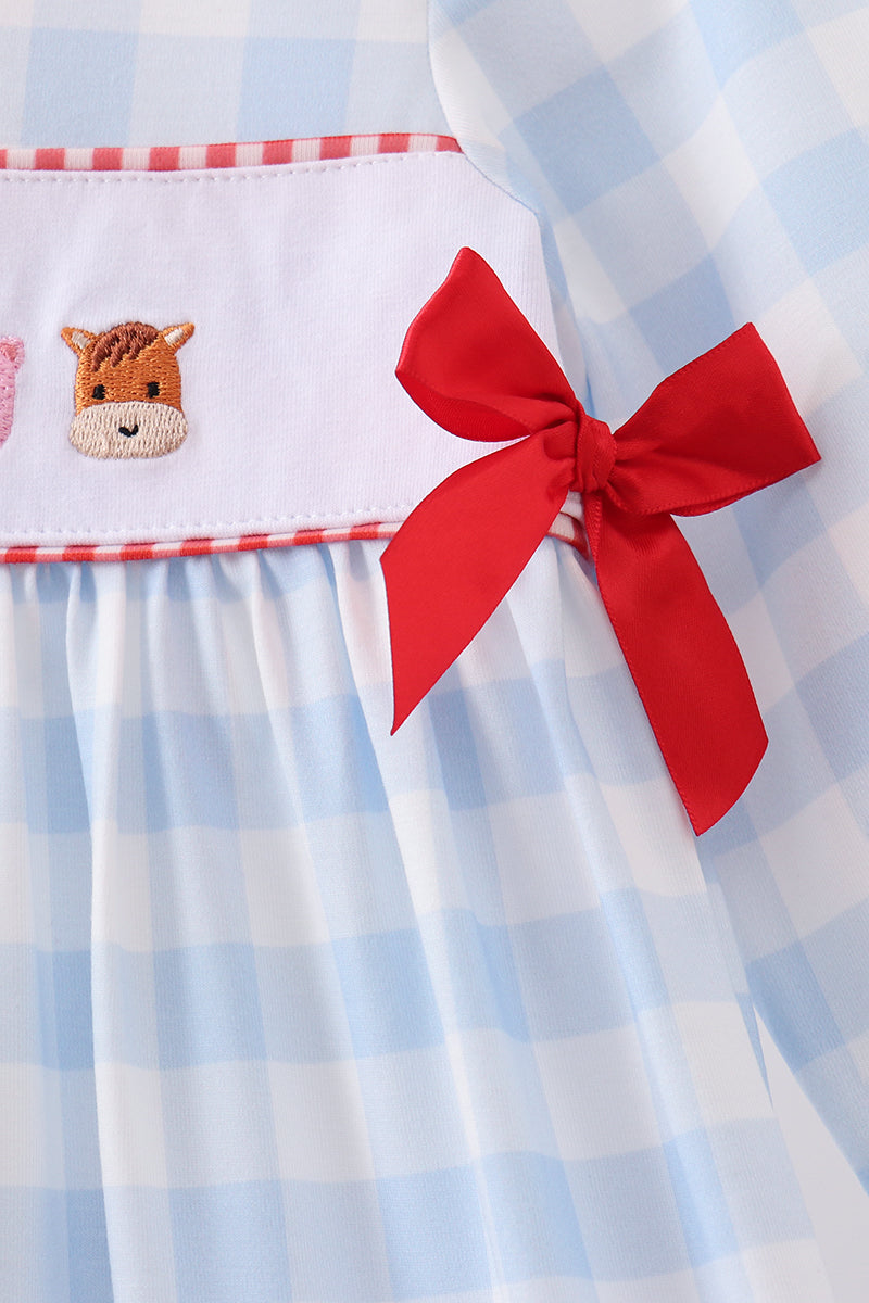 Farm Embroidery Ruffle Gingham Dress