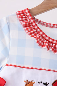 Farm Embroidery Ruffle Gingham Dress