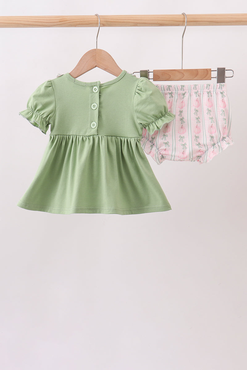 Pumpkin Bow Embroidery Bloomer Set