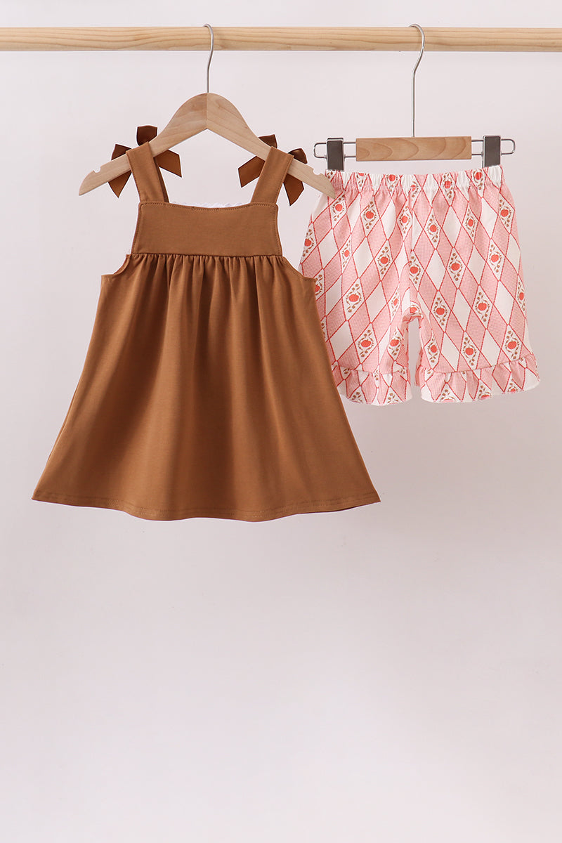 Pumpkin Smocked Lace Shorts Set