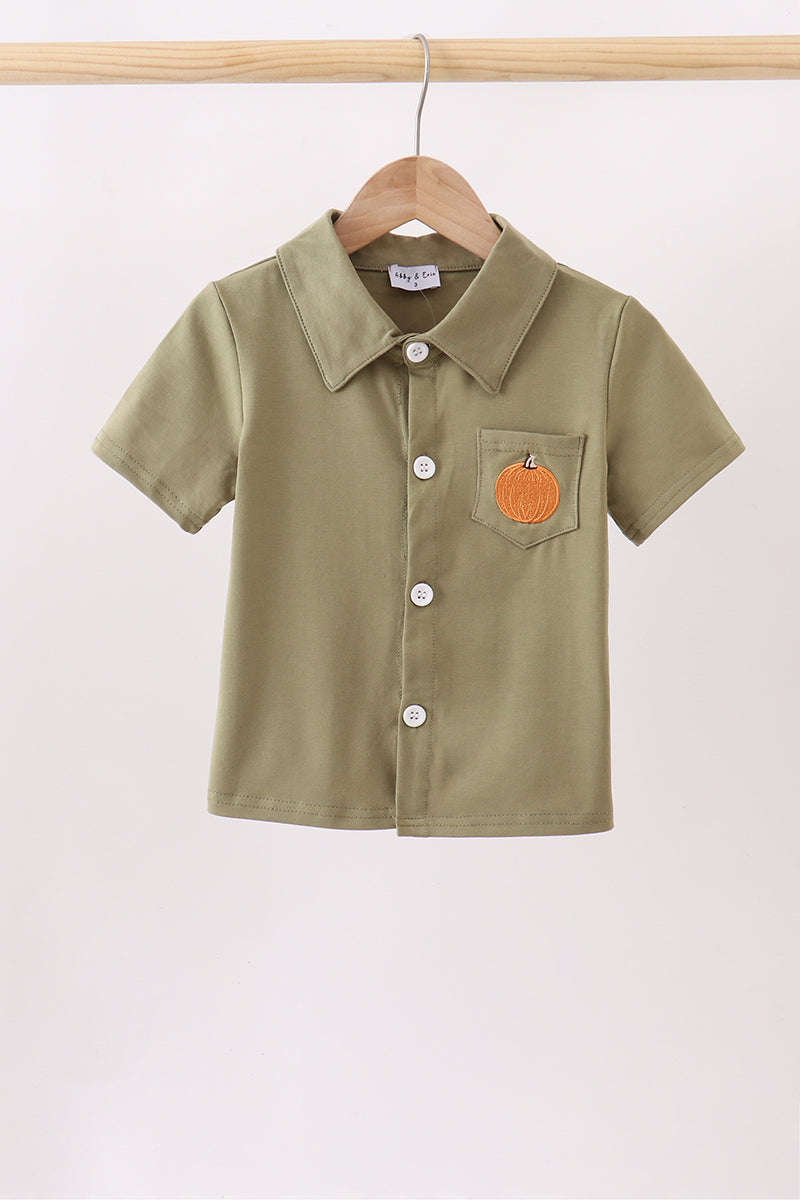 Pumpkin Embroidery Button Down Shirt