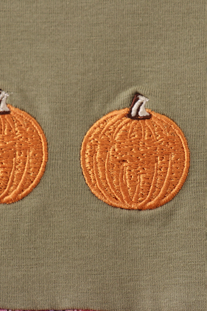 Pumpkin Embroidery Plaid Dress