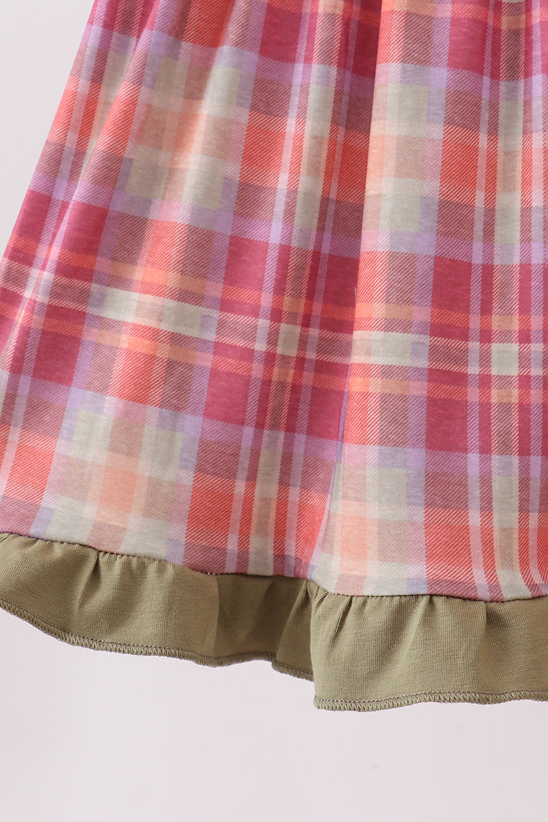 Pumpkin Embroidery Plaid Dress