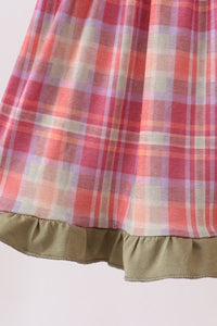 Pumpkin Embroidery Plaid Dress