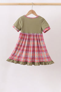 Pumpkin Embroidery Plaid Dress