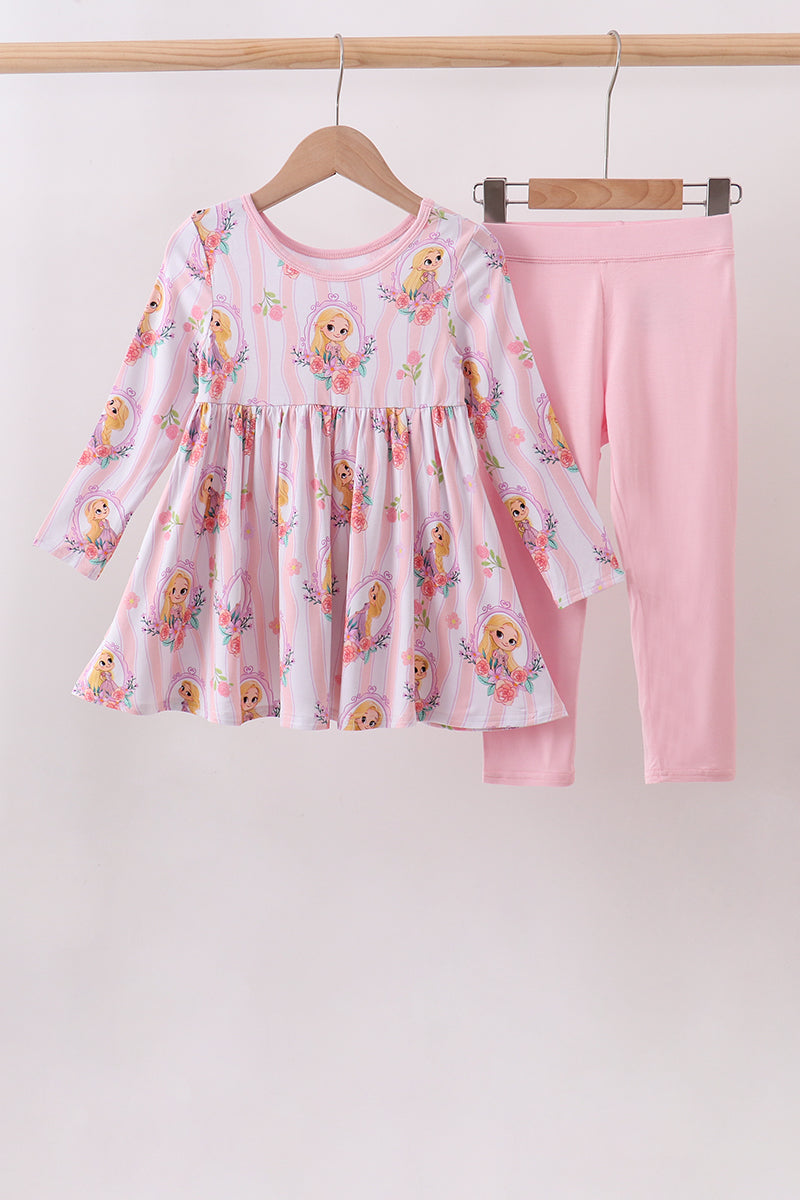 Princess floral stripe bamboo pants set