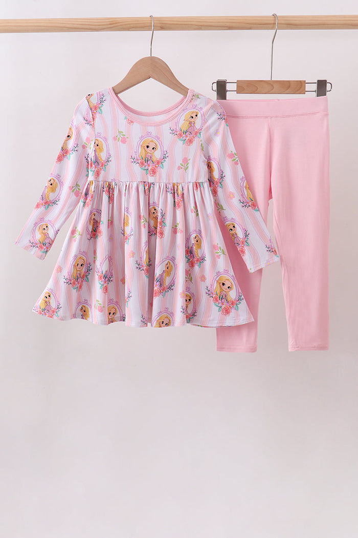 Princess floral stripe bamboo pants set