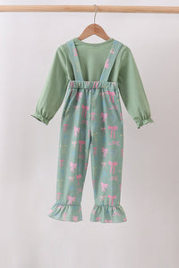 Sage Bow Ruffle Jumpsuit Set