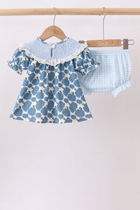 Pumpkin bow smocked lace bloomer set