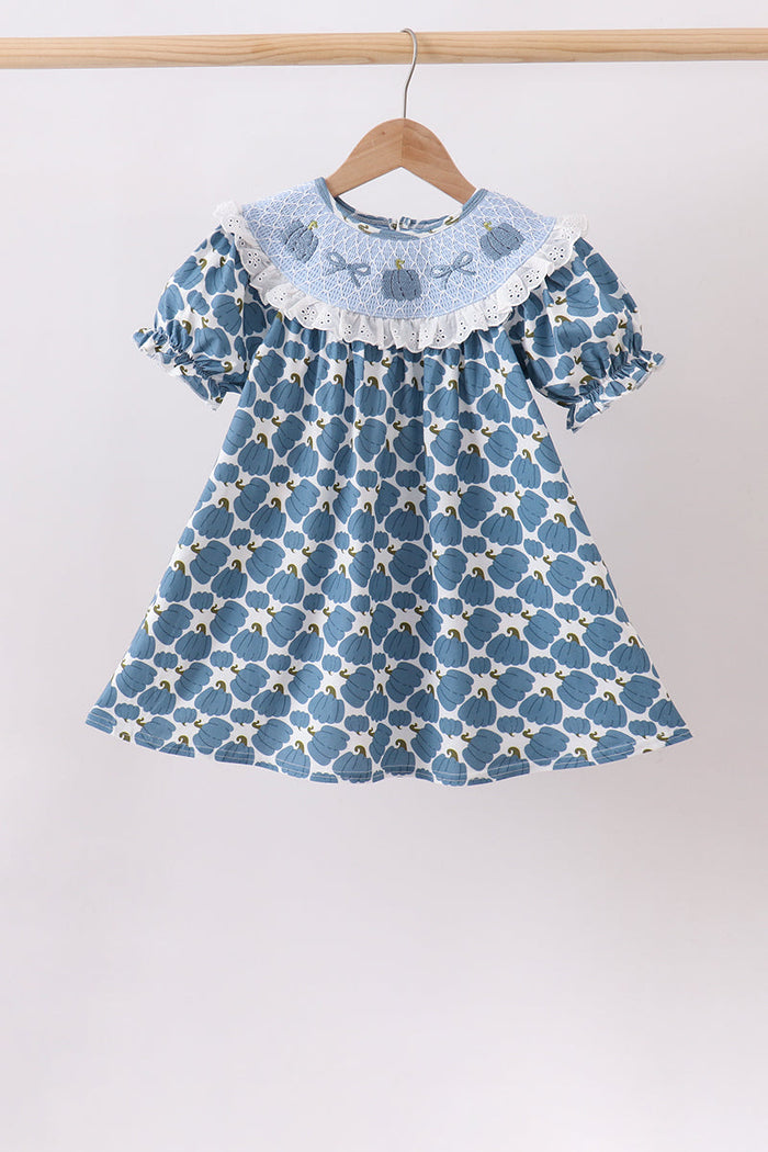 Pumpkin bow smocked lace dress