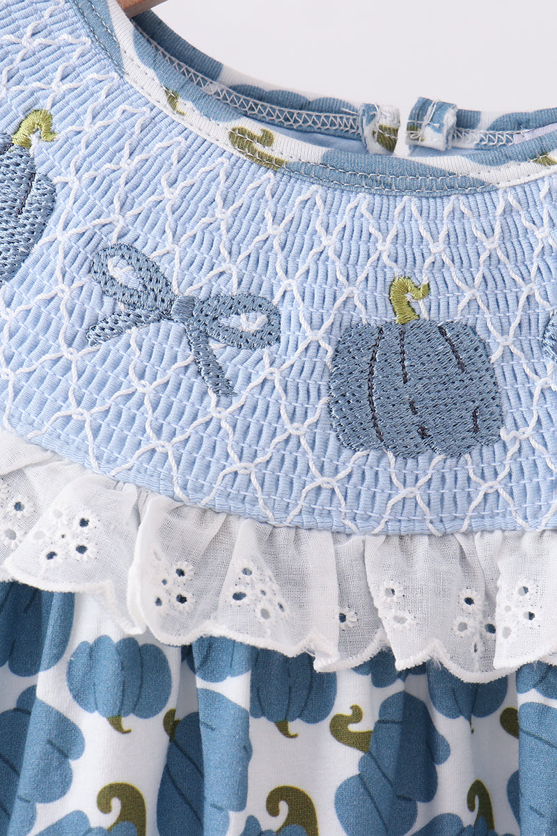 Pumpkin bow smocked lace dress