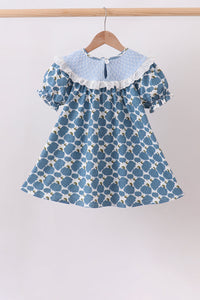 Pumpkin bow smocked lace dress