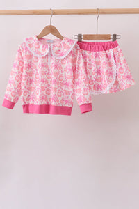 Pumpkin Bow Lace Skorts Set
