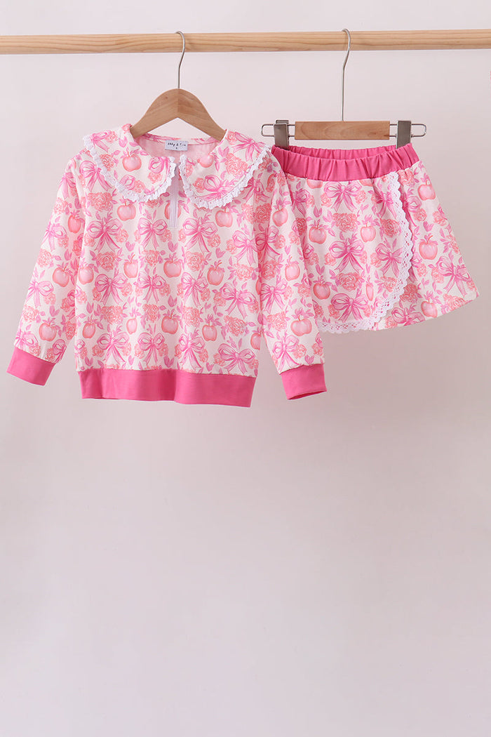 Pumpkin Bow Lace Skorts Set